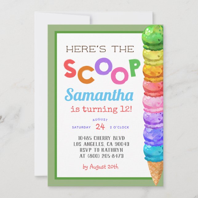 Här är inbjudan till Scoop Ice Cream Birthday (Framsida)