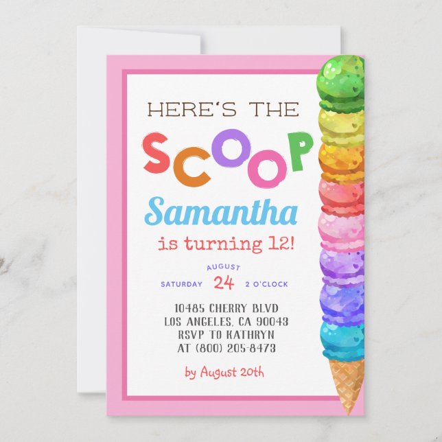 Här är inbjudan till Scoop Ice Cream Birthday (Framsida)