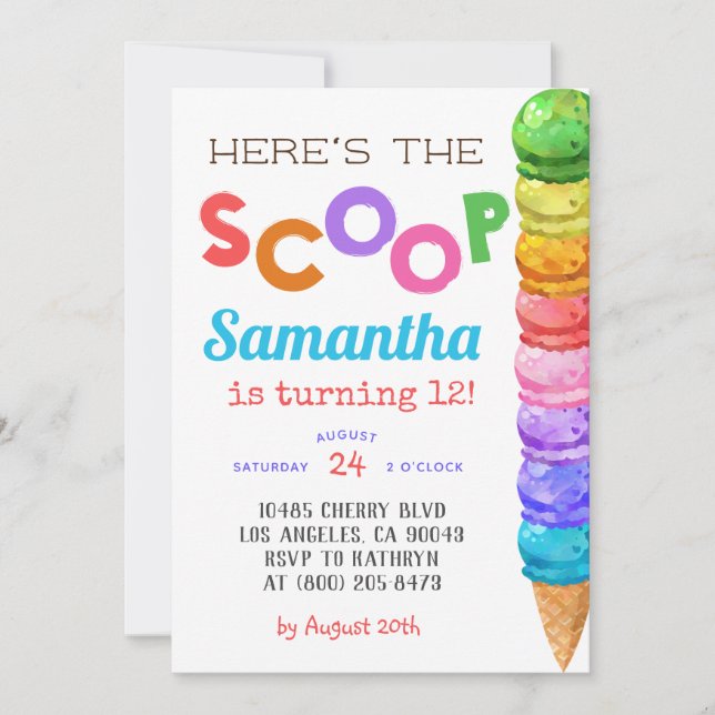 Här är inbjudan till Scoop Ice Cream Birthday (Framsida)