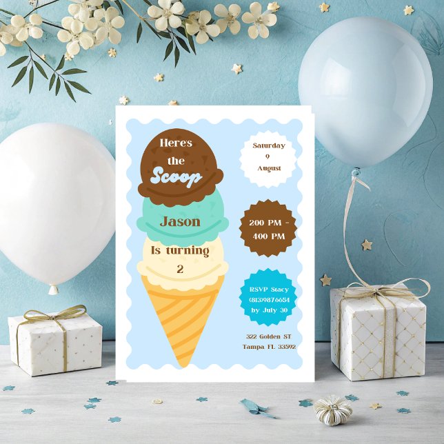 Här är inbjudan till Scoop Ice Cream Birthday (Celebrate your special person's birthday with this cute Scoop Ice Cream theme. )