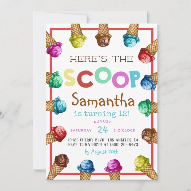 Här är inbjudan till Scoop Ice Cream Birthday (Framsida)