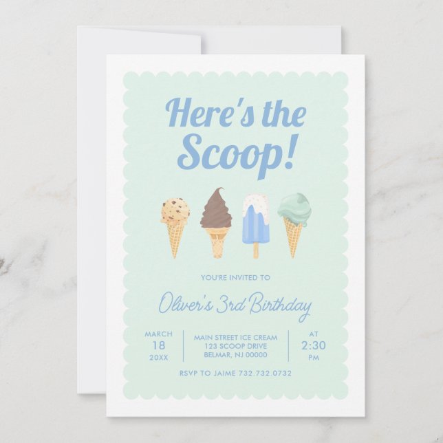 Här är inbjudan till Scoop Ice Cream Birthday (Framsida)
