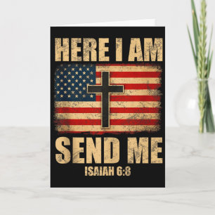 Här är jag Sänd mig Jesaja 6_8 Amerikansk Flagga K Kort