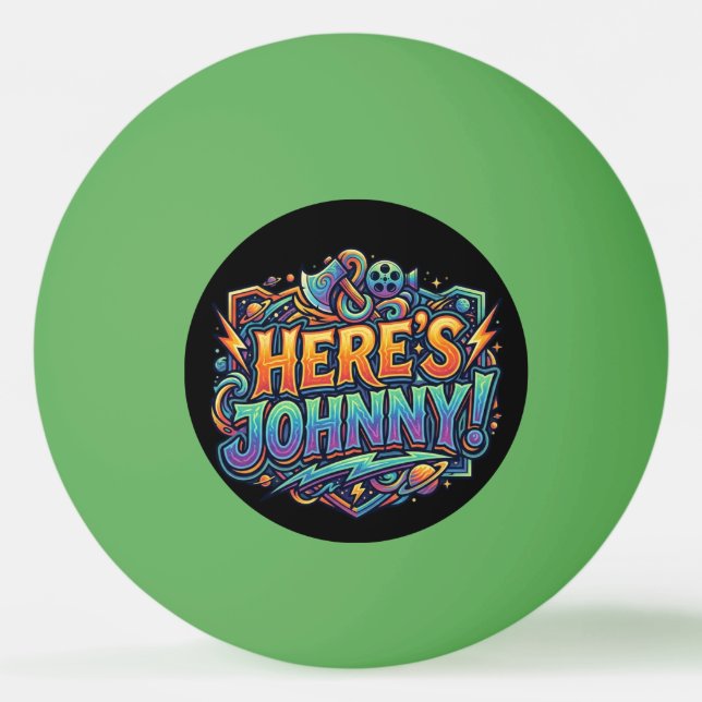 Här är Johnny! – Klassisk T-Shirt med slagordsgraf Pingisboll (Framsidan)