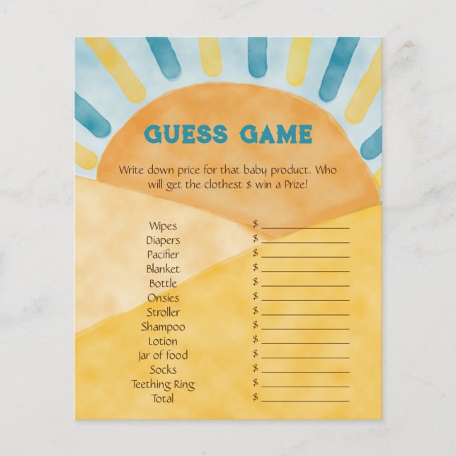 Här är Kom Blue Ray Sunshine Baby Shower Gissa (Framsida)