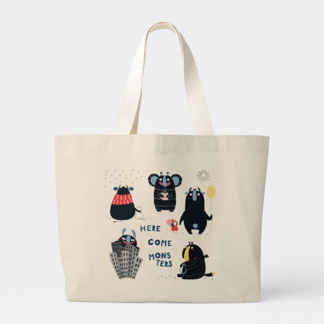 HÄR ÄR KOM MONSTERS PERSONLIG TOTE BAG JUMBO TYGKASSE (Baksida)
