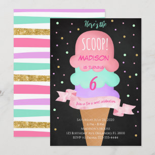 Här är Scoop Black Ice Cream Birthday Inbjudan