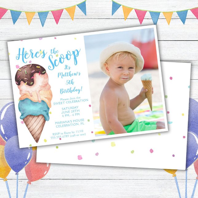 Här är Scoop Boys Ice Cream Foto Birthday Inbjudningar (Skapare uppladdad)