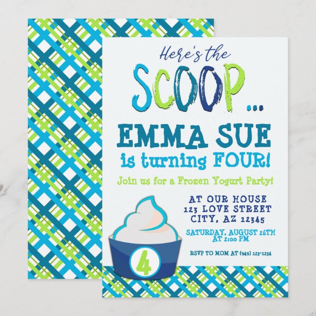 Här är Scoop Frozen Yogurt Party Birthday Inbjudningar (Fram/baksida)