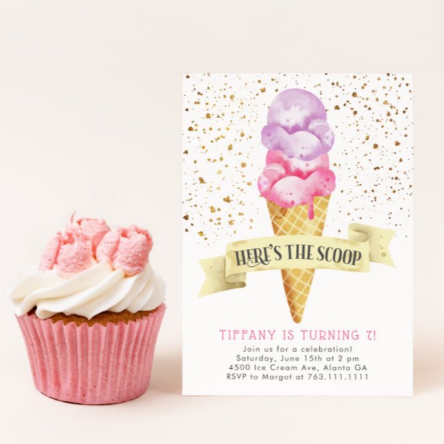 Här är Scoop Girl Ice Cream Födelsedagsfest Inbjudningar (Skapare uppladdad)