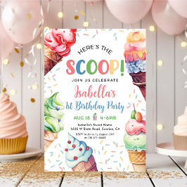Här är Scoop Girls Ice Cream 1:a födelsedagen Inbjudningar