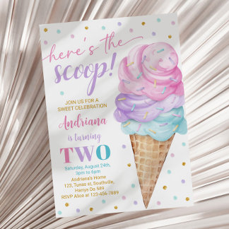 Här är Scoop Girls Ice Cream andra födelsedagen Inbjudningar