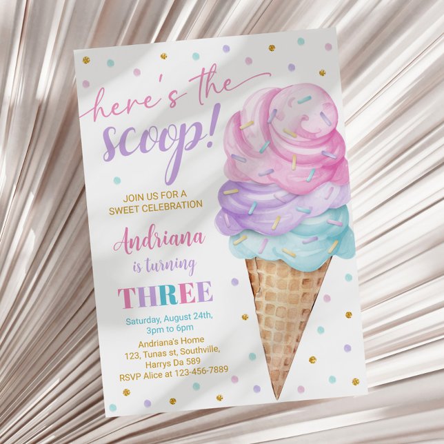 Här är Scoop Girls Ice Cream, tredje födelsedagen Inbjudningar (Skapare uppladdad)