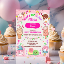 Här är Scoop Ice Cream 1st Birthday Party Inbjudningar