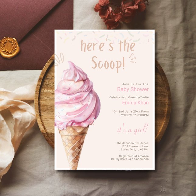 Här är Scoop Ice Cream Baby Shower Girl Inbjudningar (Skapare uppladdad)