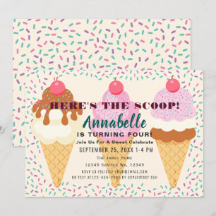 Här är Scoop Ice Cream Barns födelsedag Party Inv Inbjudningar