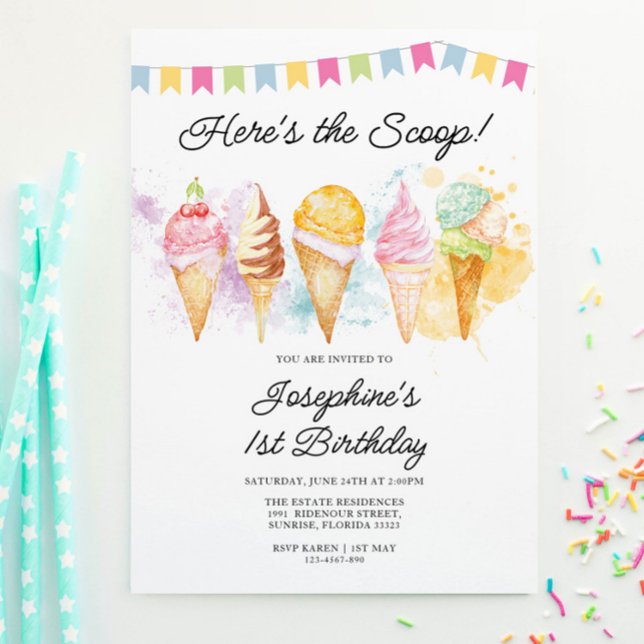 Här är Scoop Ice Cream Birthday Inbjudningar (Skapare uppladdad)