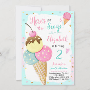 Här är Scoop Ice Cream Birthday Inbjudningar