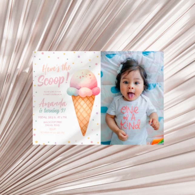 Här är Scoop Ice Cream Birthday Photo Inbjudningar (Skapare uppladdad)