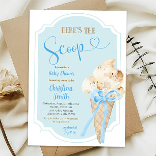 Här är Scoop Ice Cream Blue Baby Shower Inbjudningar