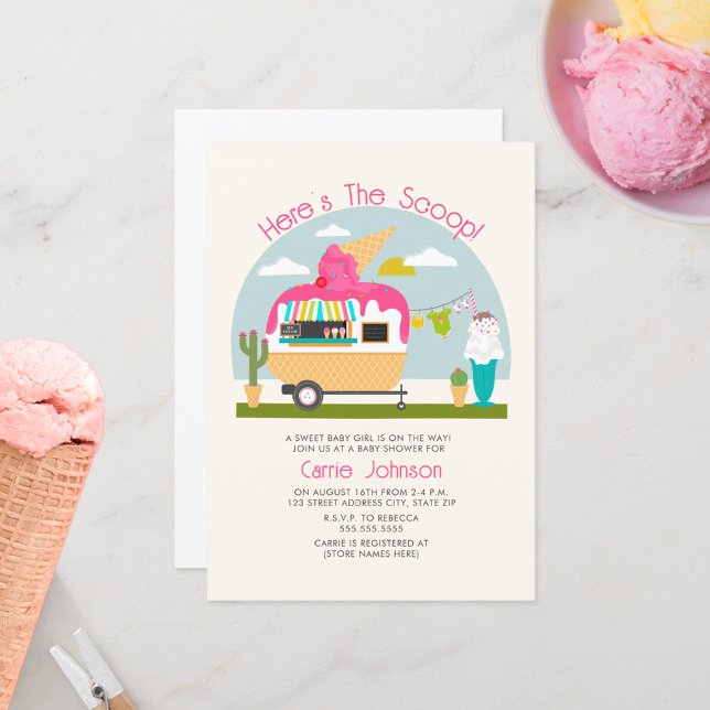 Här är Scoop Ice Cream Camper Girl Baby Shower Inbjudningar (Skapare uppladdad)