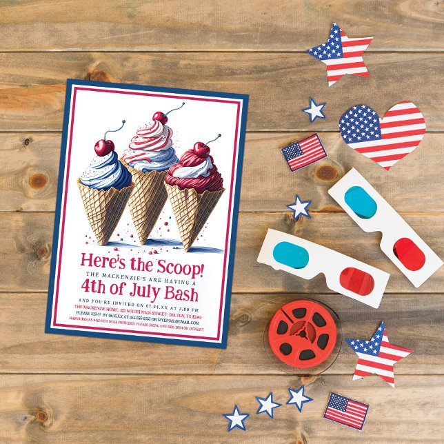 Här är Scoop Ice Cream Cone 4:e juli Party Inbjudningar (Skapare uppladdad)
