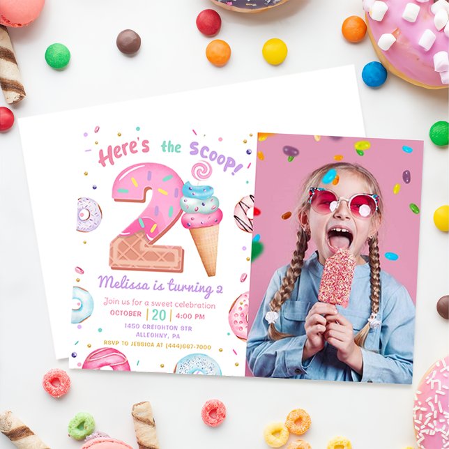Här är Scoop Ice Cream Donut Birthday Photo Inbjudningar (Skapare uppladdad)