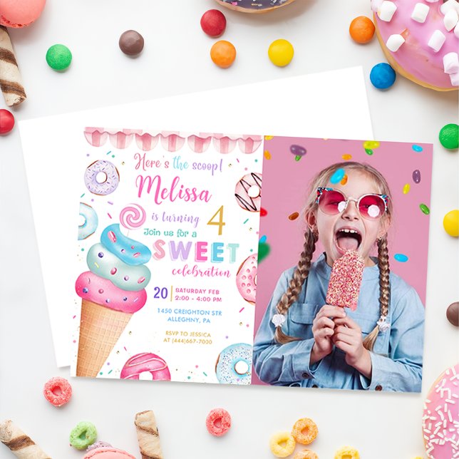 Här är Scoop Ice Cream Donut Birthday Photo Inbjudningar (Skapare uppladdad)
