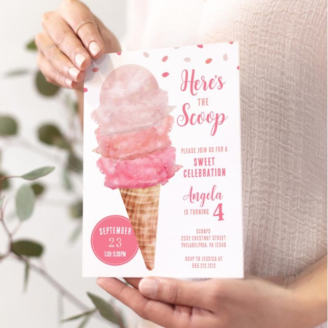 Här är Scoop Ice Cream Födelsedagsfest Inbjudan (Skapare uppladdad)