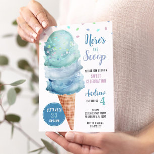 Här är Scoop Ice Cream Födelsedagsfest Inbjudan