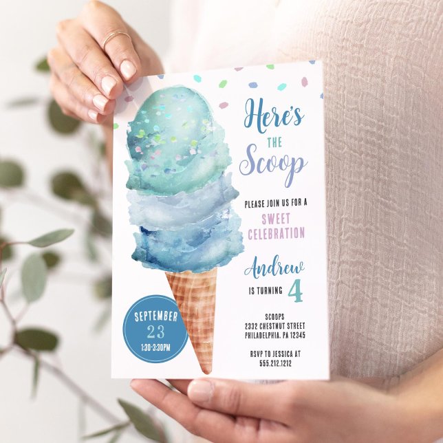 Här är Scoop Ice Cream Födelsedagsfest Inbjudan (Skapare uppladdad)