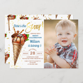 Här är Scoop Ice Cream Födelsedagsfest Photo Inbjudningar