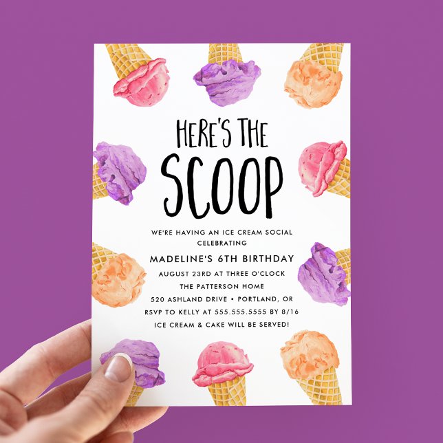 Här är Scoop Ice Cream-Födelsedagsfesten Inbjudningar (Skapare uppladdad)