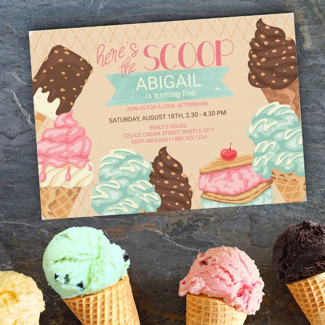 Här är Scoop Ice Cream-Födelsedagsfesten Inbjudningar (Skapare uppladdad)