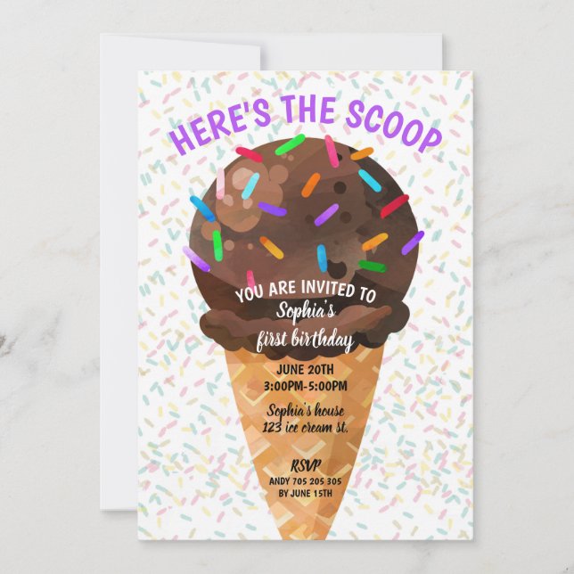 Här är Scoop Ice Cream Girl Birthday Inbjudningar (Framsida)