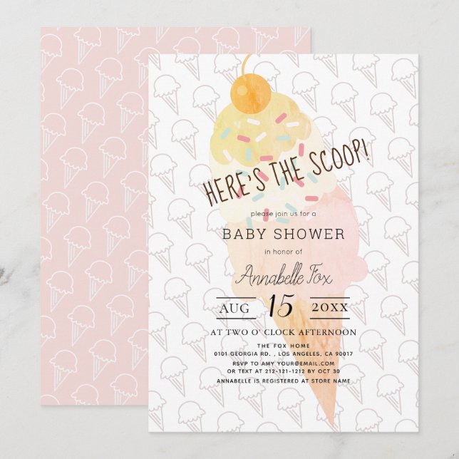 Här är Scoop Ice Cream Girl Rosa Baby Shower Inbjudningar (Fram/baksida)