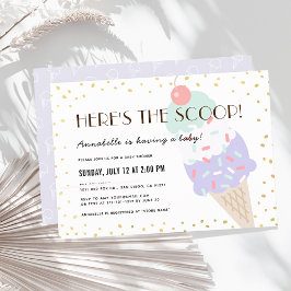 Här är Scoop Ice Cream Lila Baby Shower Inbjudningar