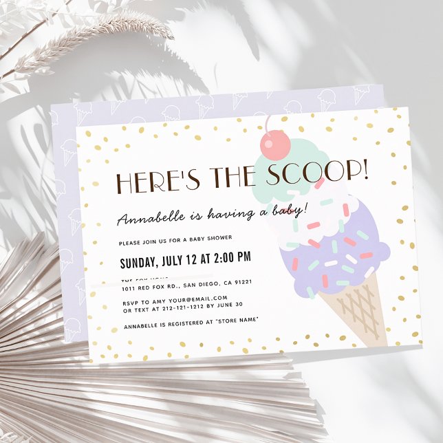 Här är Scoop Ice Cream Lila Baby Shower Inbjudningar (Skapare uppladdad)