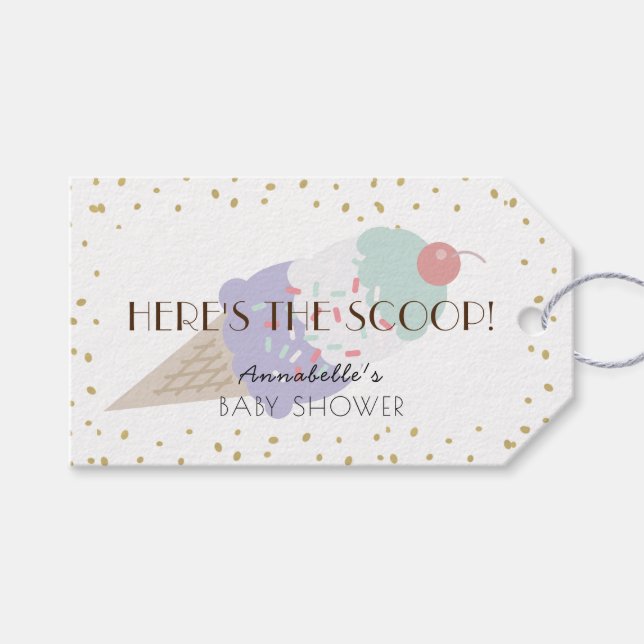 Här är Scoop Ice Cream Lila Baby Shower Presentetikett (Framsidan (Horisontell))