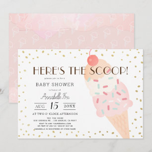 Här är Scoop Ice Cream Rosa Girl Baby Shower Inbjudningar
