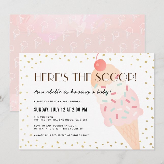 Här är Scoop Ice Cream Rosa Girl Baby Shower Inbjudningar (Fram/baksida)