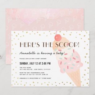 Här är Scoop Ice Cream Rosa Girl Baby Shower Inbjudningar