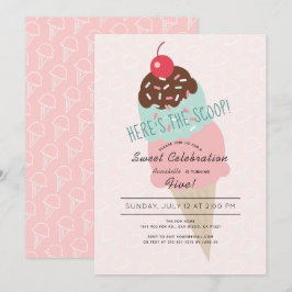 Här är Scoop Ice Cream Rosa Girl Birthday Inbjudningar