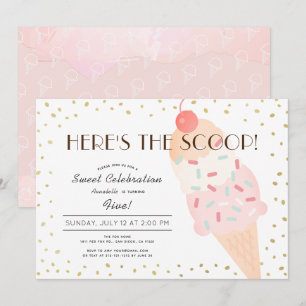 Här är Scoop Ice Cream Rosa Guld Girl Birthday Inbjudningar