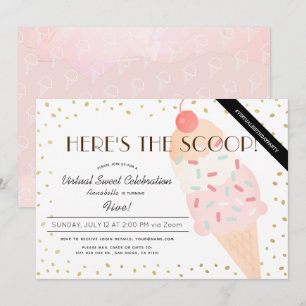 Här är Scoop Ice Cream Rosa Virtuell Birthday Inbjudningar