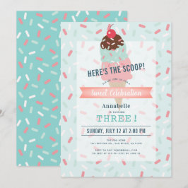 Här är Scoop Mint Grönt Ice Cream Birthday Inbjudningar