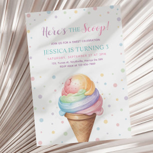 Här är Scoop Pastel färg Ice Cream Birthday Inbjudningar