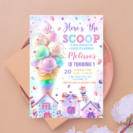 Här är Scoop Pastel Rosa Ice Cream Birthday Inbjudningar