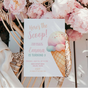 Här är Scoop Pastel Rosa Ice Cream Birthday Inbjudningar