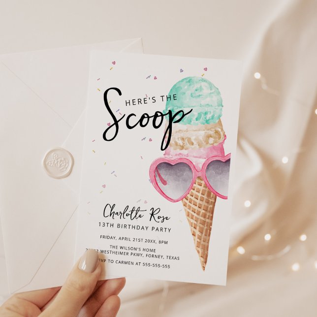 Här är Scoop Rosa Ice Cream Birthday Inbjudningar (Skapare uppladdad)